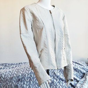 NY&C Taupe Knit Lined Textured Faux Leather Jacket